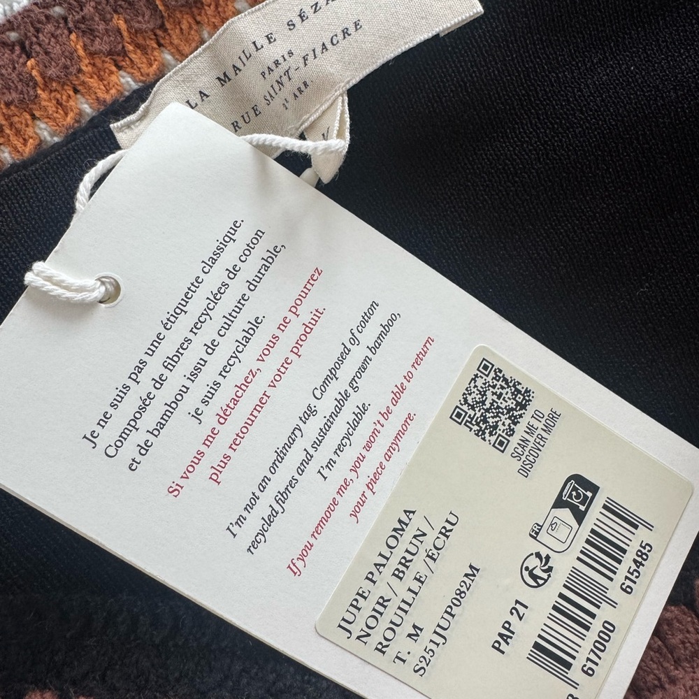 NWT Sezane Paloma Skirt Black / Brown / Rust / Ecru - Size M - Picture 5 of 7
